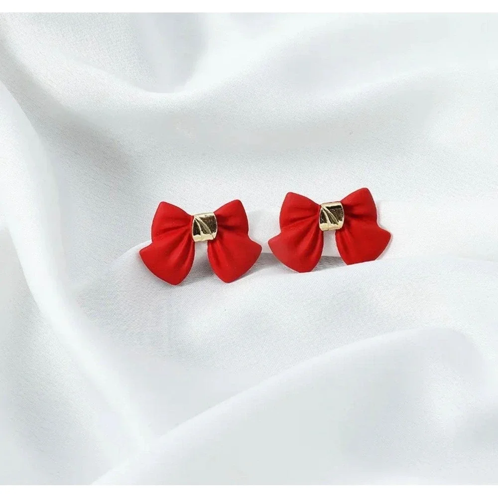 Red Bow Stud Earrings Gold Accent‎ | Cute Holiday Christmas Gift | NEW